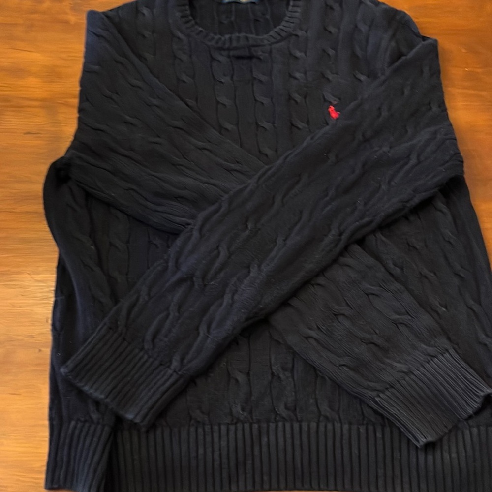 Men’s polo, Ralph, Lauren, cableknit, sweater, size extra large.